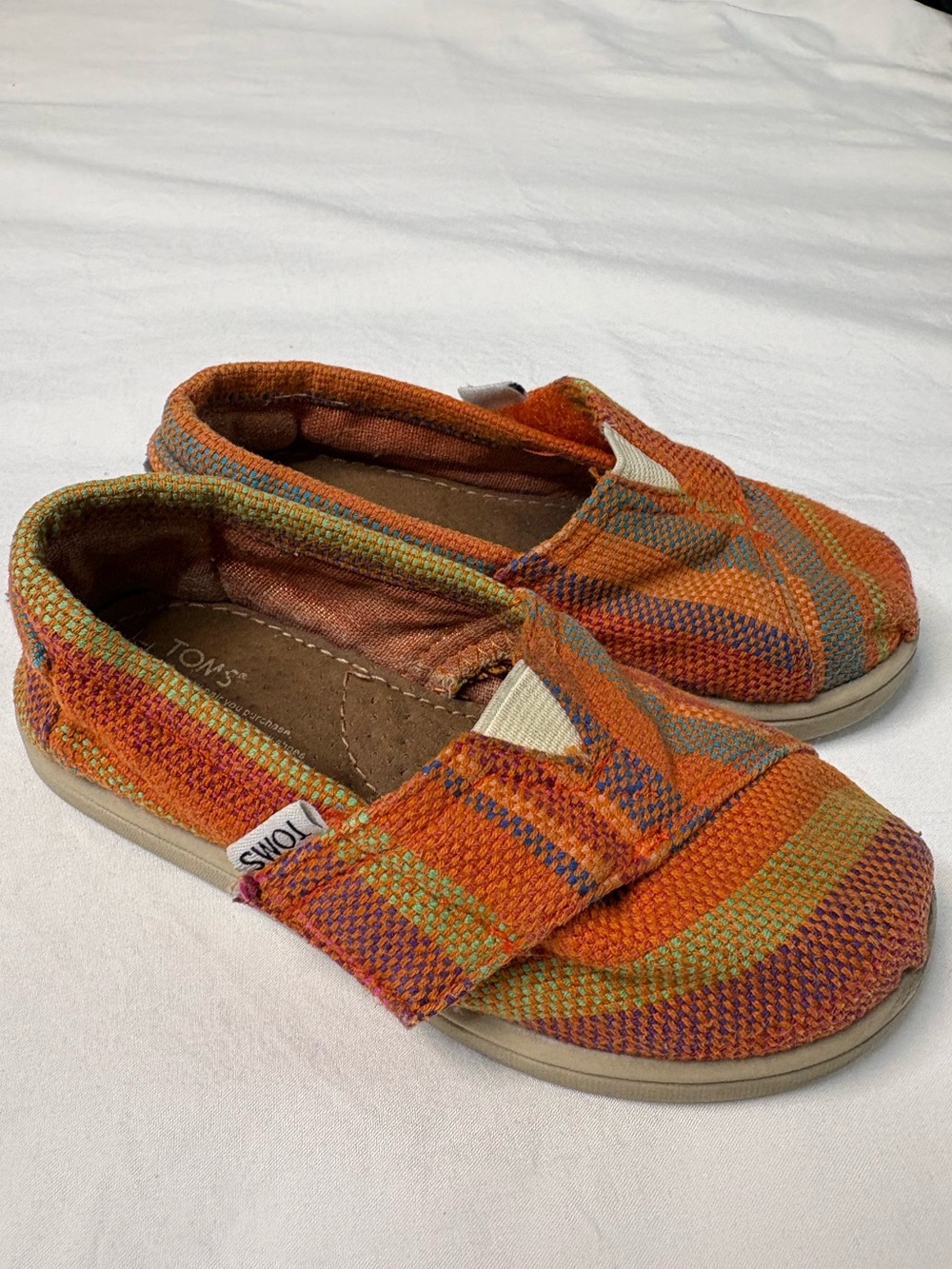 Toms Kids Orange Multi-Stripe Slip-On Shoes Size T8